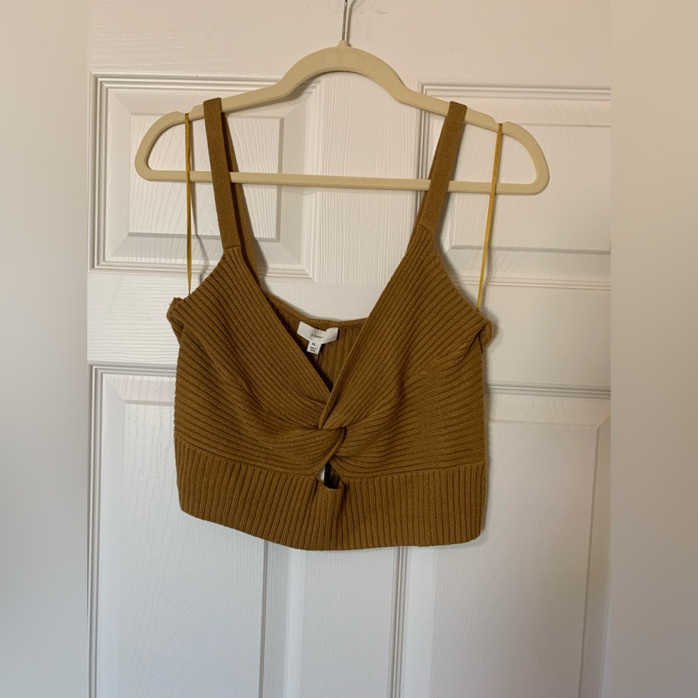 A Loves A Tan Ribbed‎ Twist Front Crop Tank Top XL Summer Cottagecore Coquette